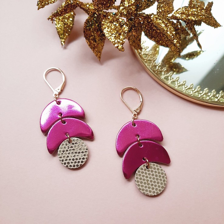 Boucles d'oreilles en cuir CALDER Fuchsia