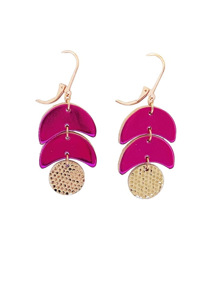 Boucles d'oreilles en cuir CALDER Fuchsia