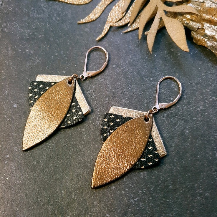 Boucles d'oreilles en cuir LOTUS Olive