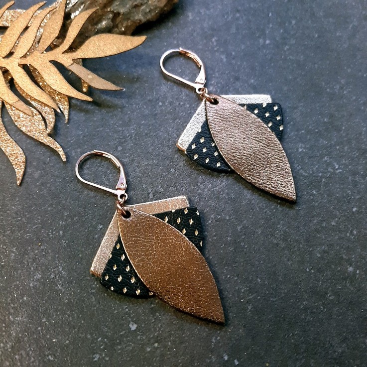 Boucles d'oreilles en cuir LOTUS Olive