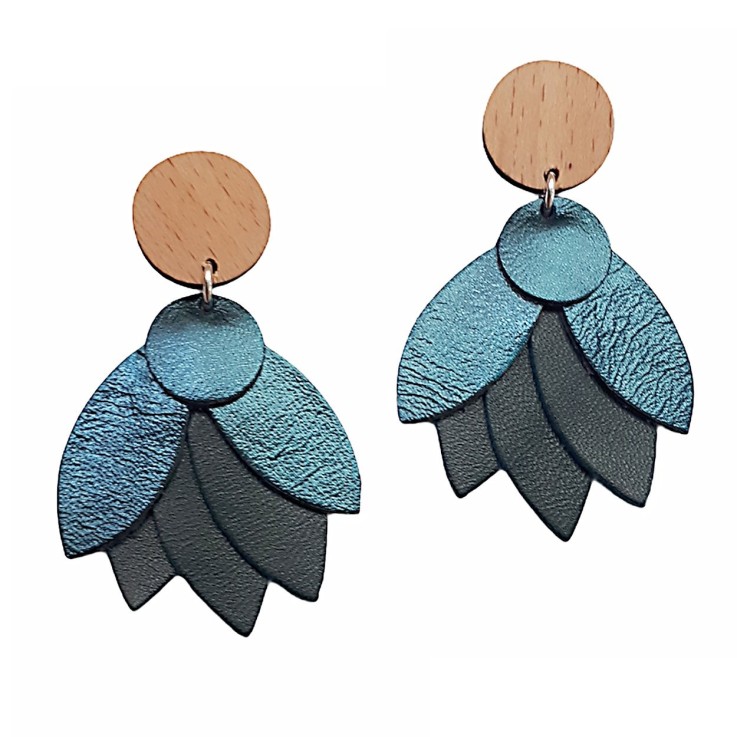 Grandes Boucles d'oreilles MANDALA Bleu pétrole
