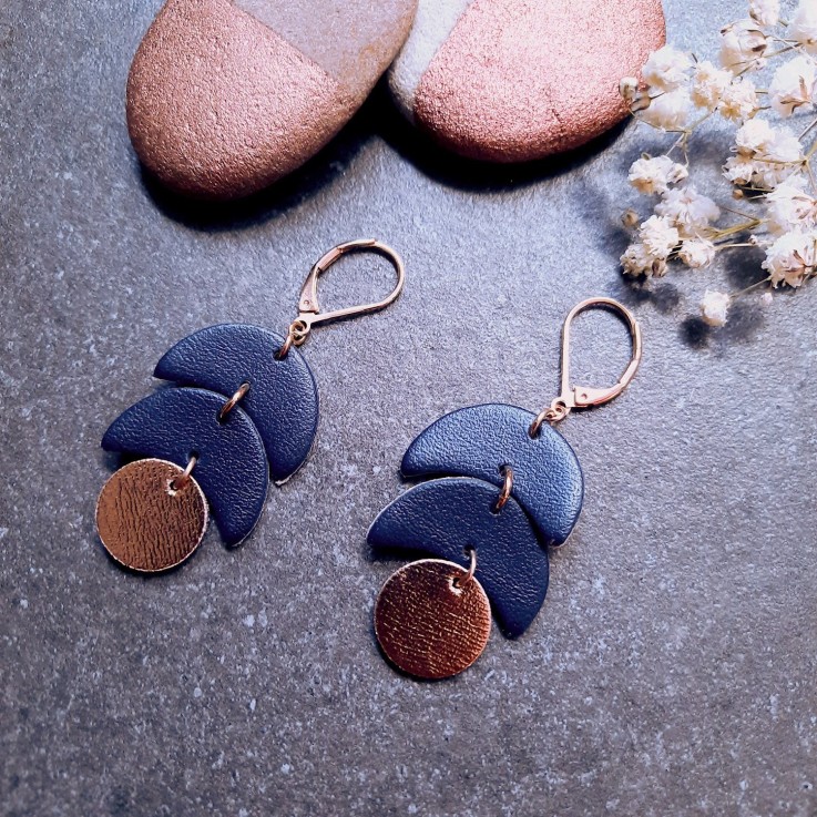 Boucles d'oreilles en cuir CALDER Marine