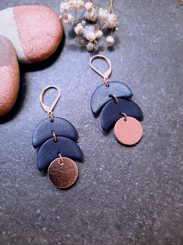 Boucles d'oreilles en cuir CALDER Marine