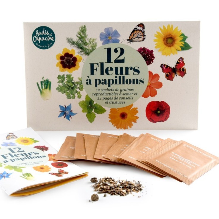 Enveloppe 12 sachets Fleurs à papillons