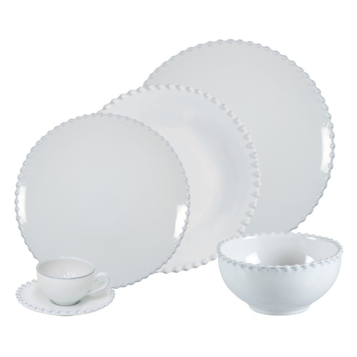 Set Table 30 Pièces avec Tasse et Soucoupe à Café Pearl en grès