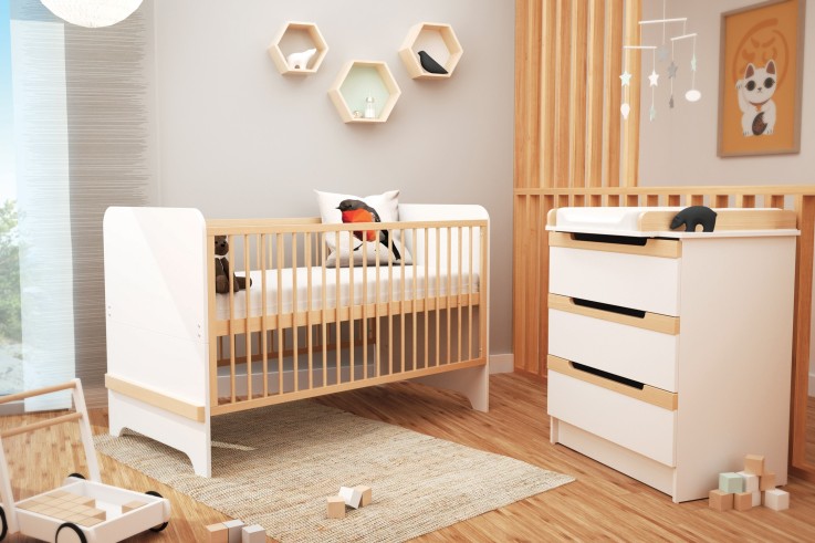 Chambre bébé lit, commode à langer et armoire en bois CARROUSEL