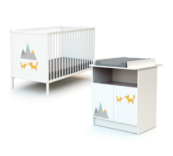 Chambre bébé lit et commode à langer en bois Renard ALBA