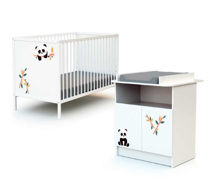 Chambre bébé lit et commode à langer en bois Panda ALBA