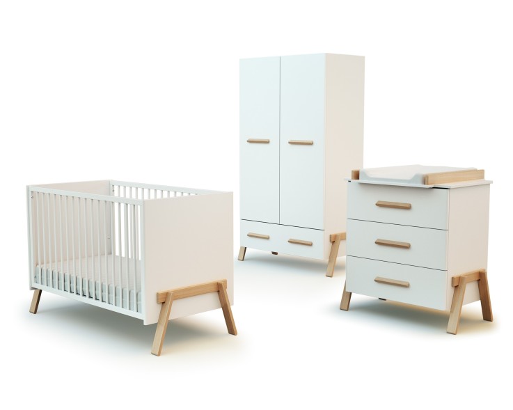 Chambre bébé lit, commode à langer et armoire CANAILLE en bois
