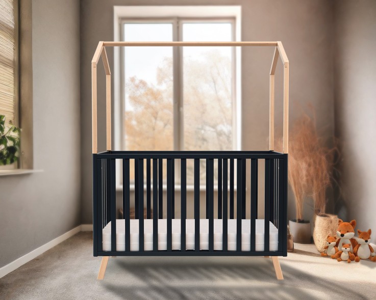 Lit cabane bébé évolutif en bois CONFORT 60 x 120 cm