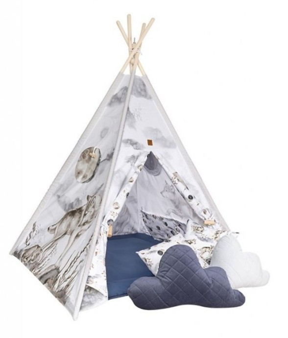 Tipi enfant Loup avec coussins