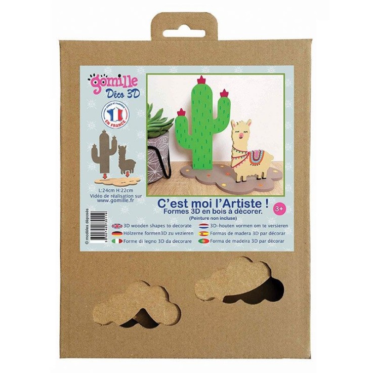 Décoration 3D en bois MDF - Lama et cactus