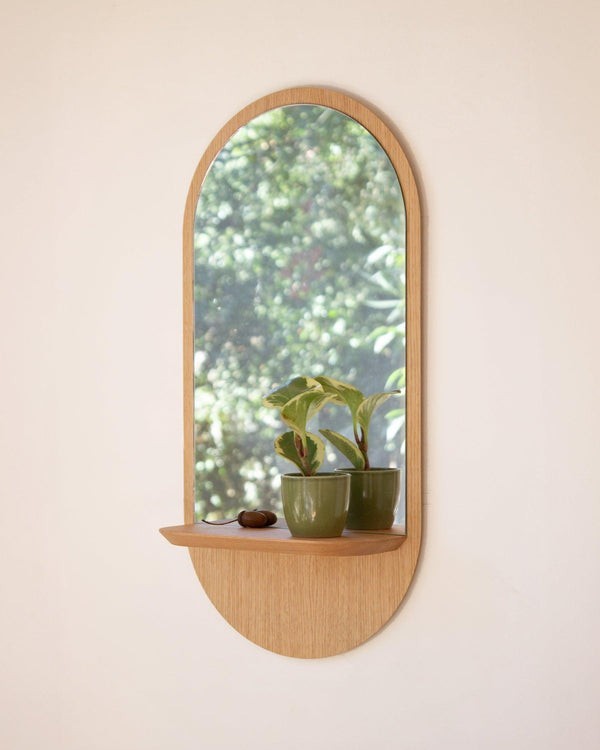 Miroir mural avec tablette Solstice en bois