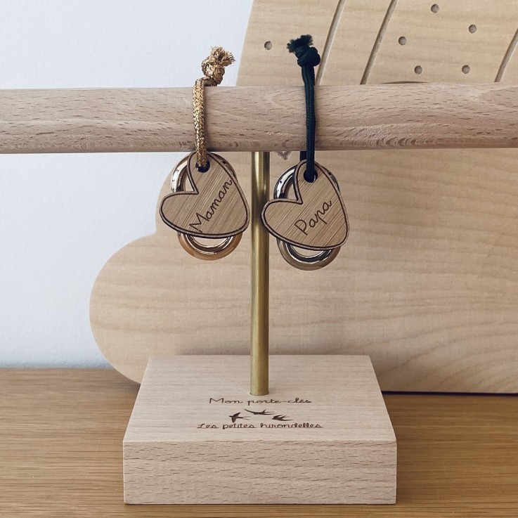 Porte-clés en bois - Cœur Maman
