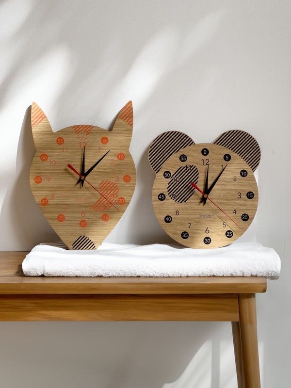 Horloge pédagogique en bois Renard