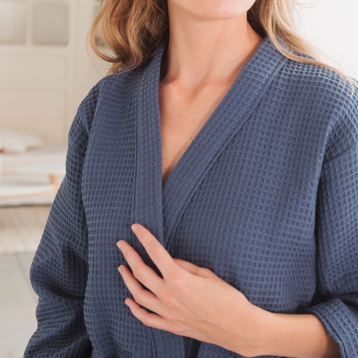 Peignoir femme col kimono Esprit nid d'abeille Coton Bio
