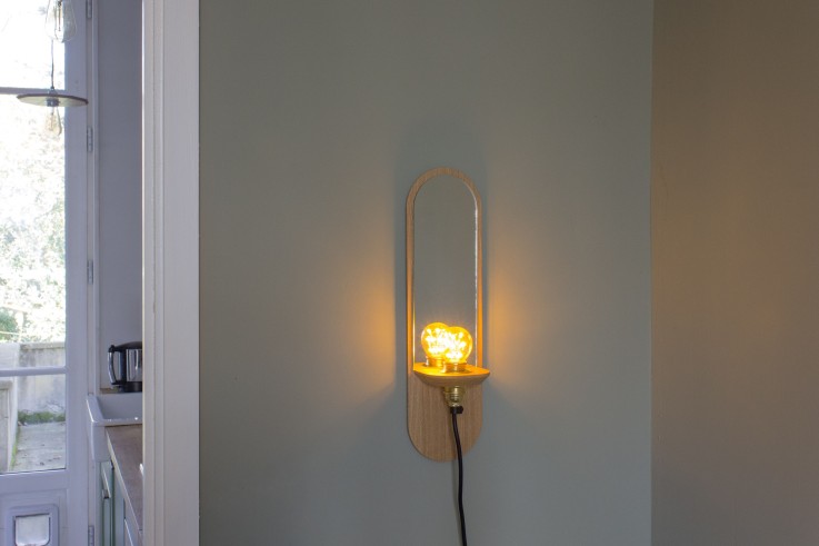 Luminaire et miroir en bois de chêne Équinoxe