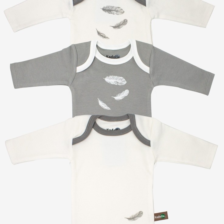Body manches longues en Coton Bio à motifs plumes (lot de 3)