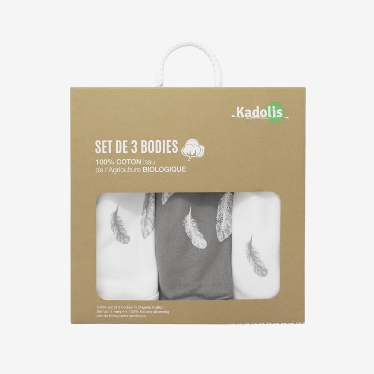 Body manches longues en Coton Bio à motifs plumes (lot de 3)