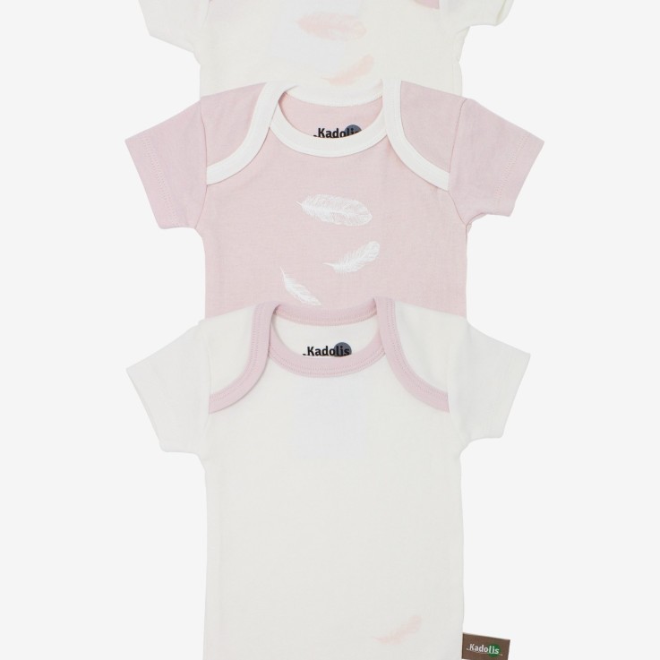 Body manches courtes en Coton Bio à motifs plumes (lot de 3)