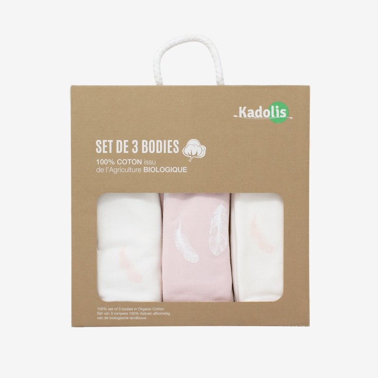 Body manches courtes en Coton Bio à motifs plumes (lot de 3)