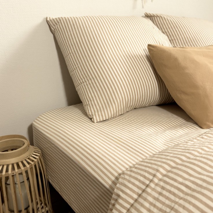 Drap housse Percale de Coton Bio rayé adulte