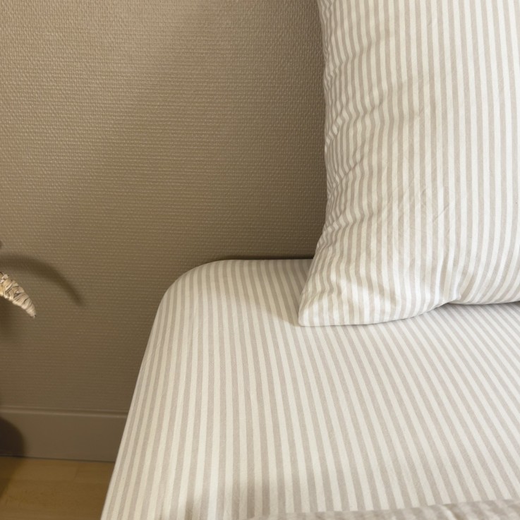 Drap housse Percale de Coton Bio rayé 1 personne