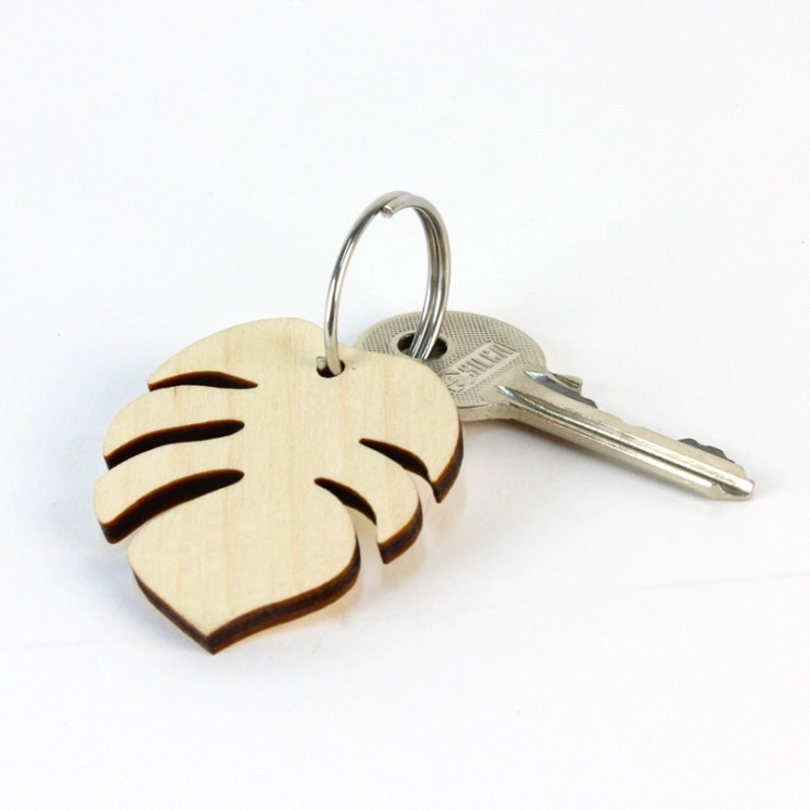 Porte-clés Tropique en bois de bouleau Monstera