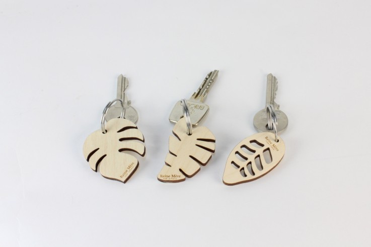 Porte-clés Tropique en bois de bouleau Monstera