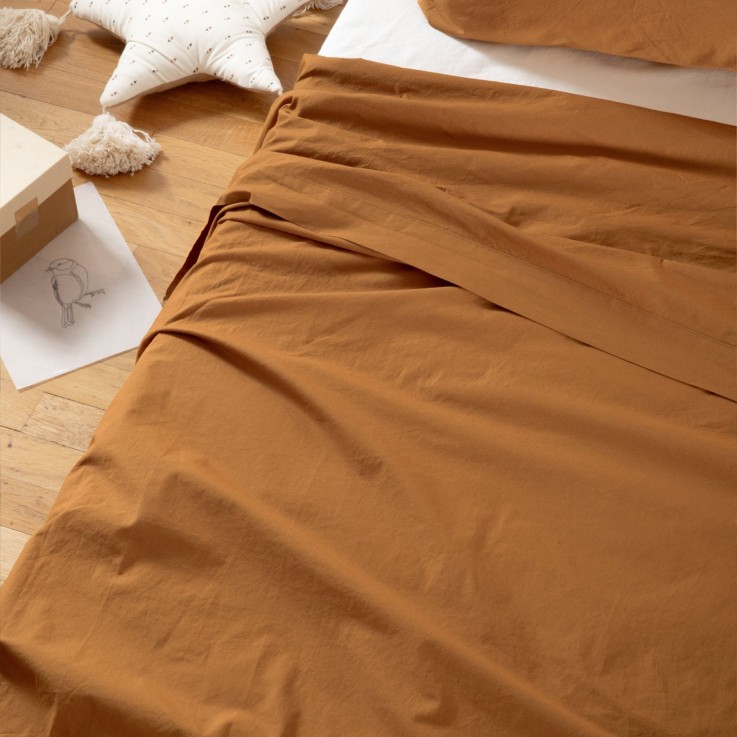 Drap plat 1 personne en Percale de Coton Bio lavé