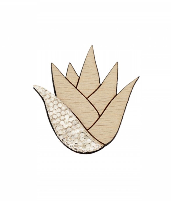 Broche Aloe or en bois