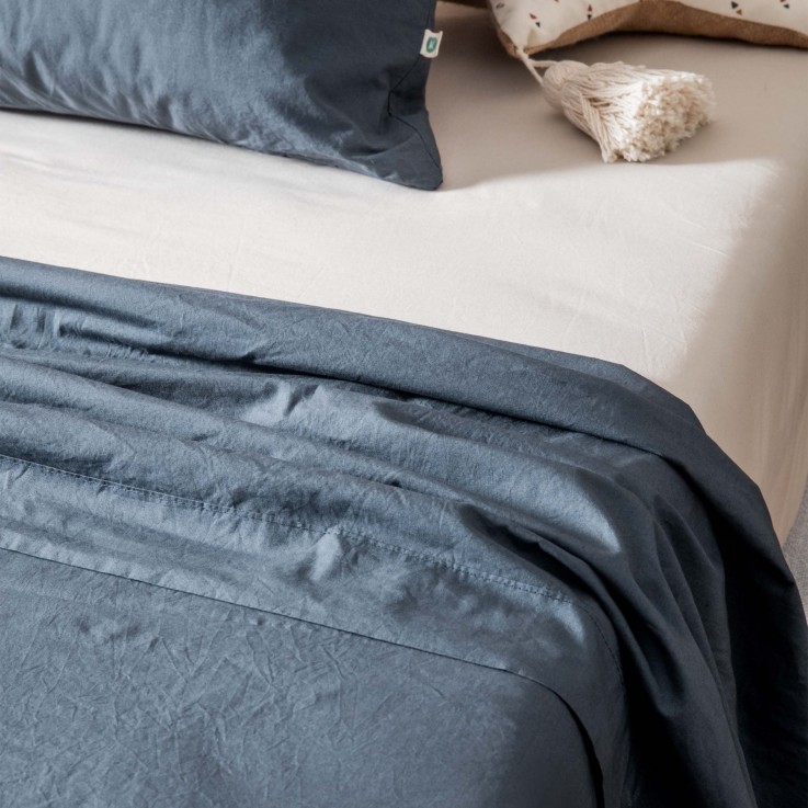 Drap plat 1 personne en Percale de Coton Bio lavé