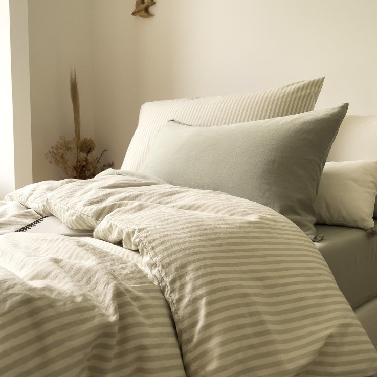 Housse de couette Percale de Coton Bio rayé 1 personne