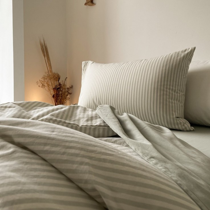 Housse de couette Percale de Coton Bio rayé 1 personne