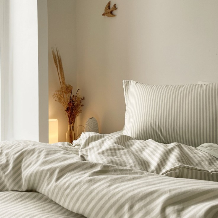 Housse de couette Percale de Coton Bio rayé 1 personne