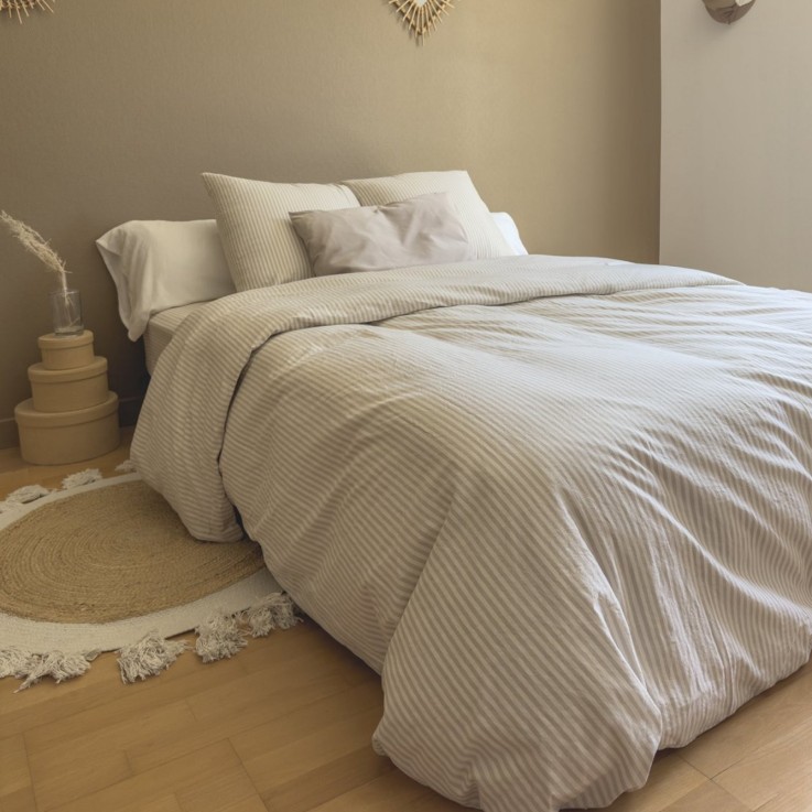 Housse de couette Adulte Percale de Coton Bio rayé