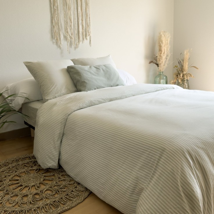 Housse de couette adulte Percale de Coton Bio Rayé