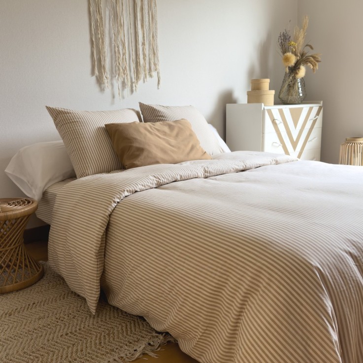 Housse de couette Adulte Percale de Coton Bio rayé