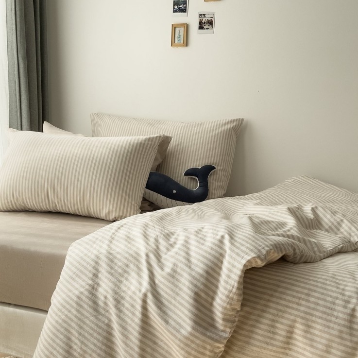 Housse de couette Percale de Coton Bio rayé 1 personne