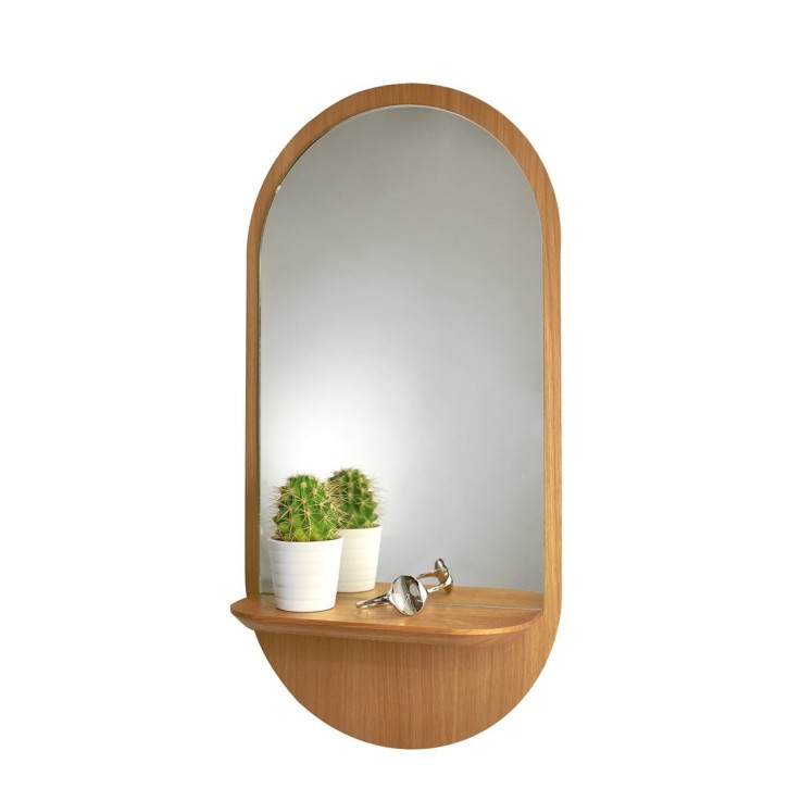 Miroir mural avec tablette Solstice en bois