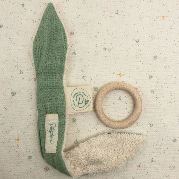 Hochet lapin en coton bio et bois