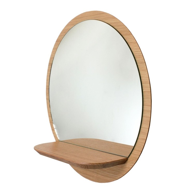 Miroir mural rond avec tablette Sunrise en bois D40cm