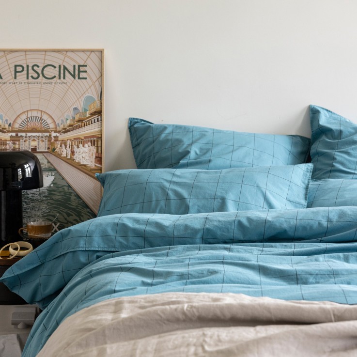 Taie d'oreiller Impression Graphique en percale de Coton lavé