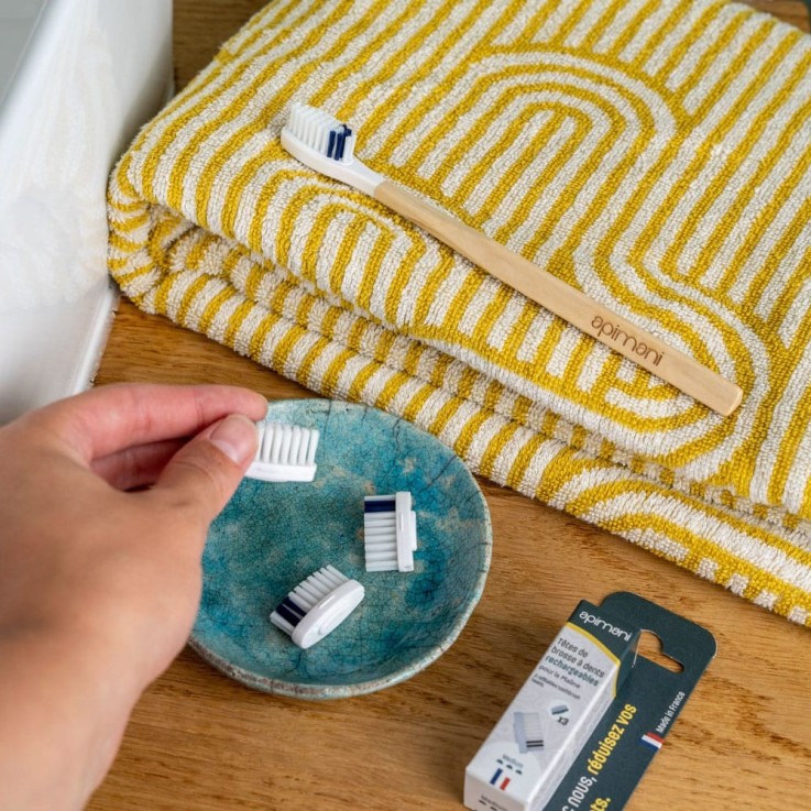 Pack 1 an medium d'une brosse à dents rechargeable en bois