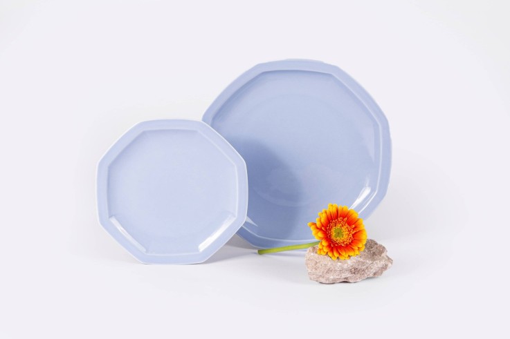 Assiette plate octogonale en porcelaine (25 cm)