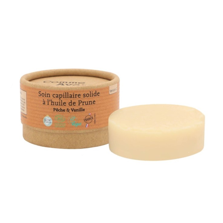 Soin Capillaire Solide à l'Huile de Prune - Pêche & Vanille Bio V2