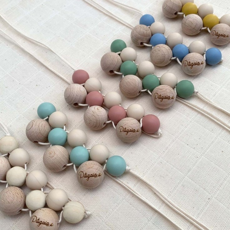Collier de portage et d'allaitement en silicone et bois de hêtre naturel