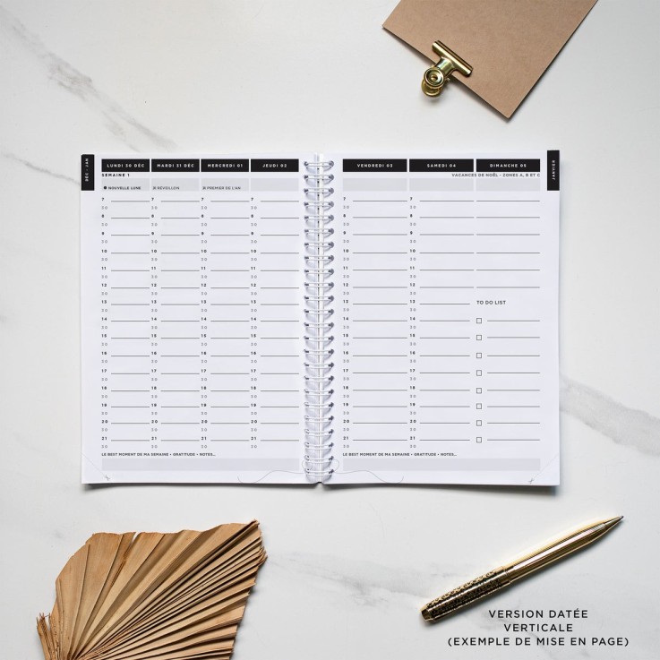 Agenda Semainier 2025 Pivoines Black