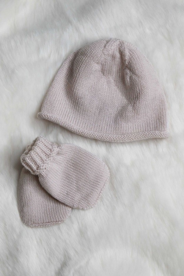 Bonnet et moufles naissance Perinne Laine mérinos
