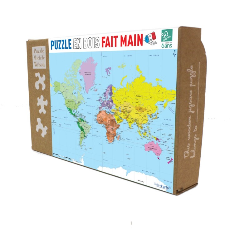 Puzzle en bois 50 pièces Carte du monde